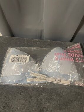 PINK Victoria's Secret Pale Blue  snowflakes Triangle push up bra bralette